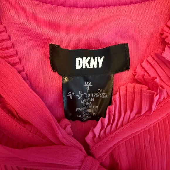 DKNY Women's Tie Neck Pleated Dress Size 8 Hot Pink - Picture 6 of 7